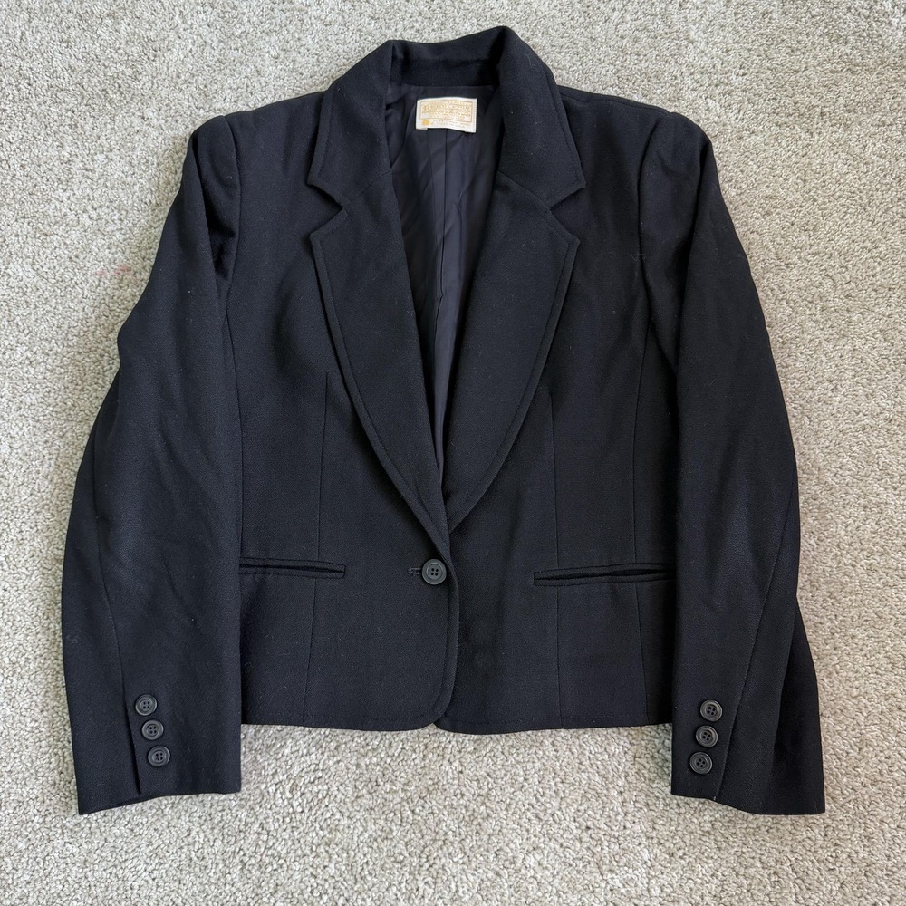 Vintage Pendleton Black Wool Blazer Jacket Womens 8 Lined USA One Button